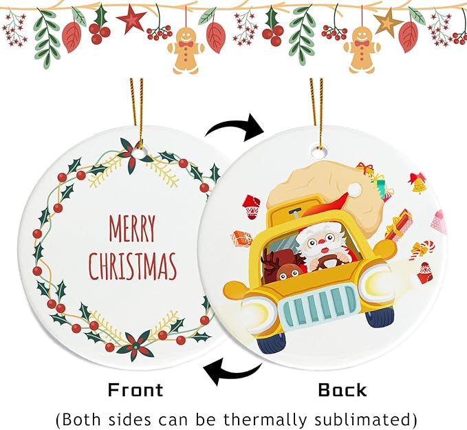 Sublimation Ceramic Ornament Blanks Bulk - Double Side White Round Porcelain for Heat Press Printing - Personalized Xmas Tree Ornaments for Crafts (48)