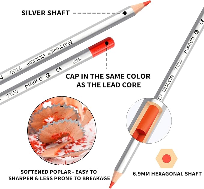 Oil-Based Colored Pencils, 36 Colors - Wooden Hexagonal Barrel, Iron Box. Ideal for Sketching, Illustrations, Doodling & Design. Great for Art Lovers & Pros. (RAFFINÉ 7100 Series-36 Colors)