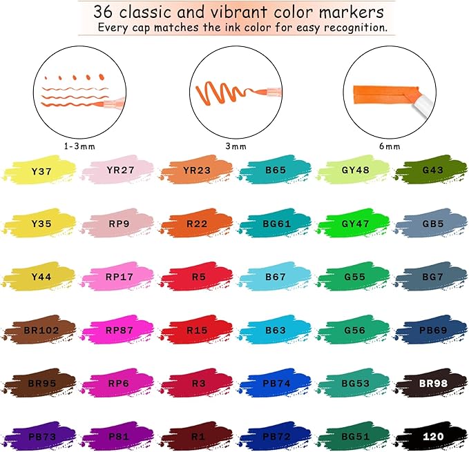 Alcohol Markers Brush Tip for Adults, 36 Color Dual Tips No Bleeding Marker, Permanent Drawing Professional Marker Christmas Gifts