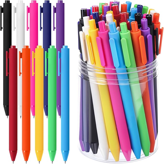 Crtiin 50 Pcs Gel Ink Pens Bulk, Black Ink 0.5mm Fine Point Retractable Pen Smooth Writing Office Supplies for Teacher Server Nurse Christmas Charity Donation Valentine (Colorful)