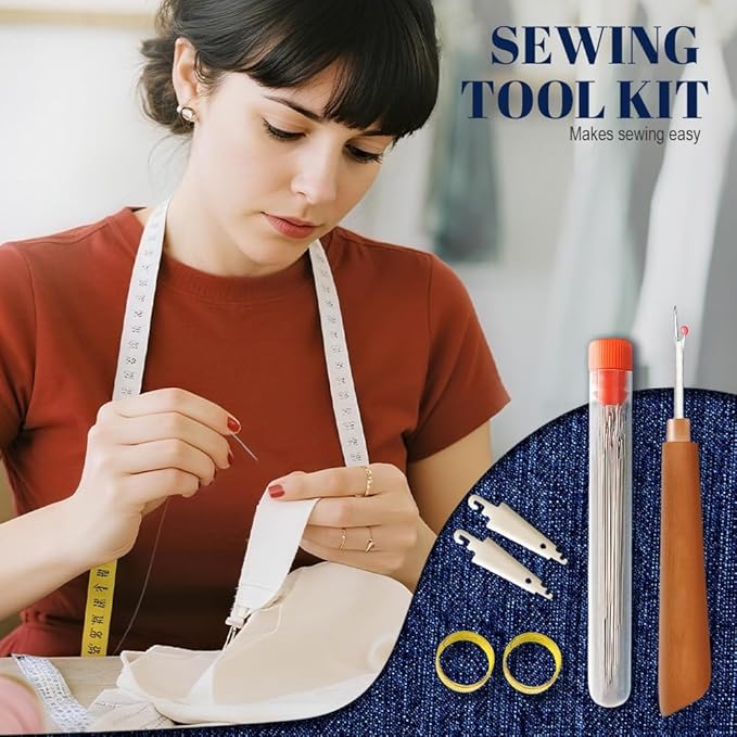 Runsgo 37Pcs Sewing Kit, Needles Thread Hand Repair Tools with Steel Needles, Thread Ripper, Threaders, Thimbles, Assorted Color Threads, Hand Repair Tools (2)