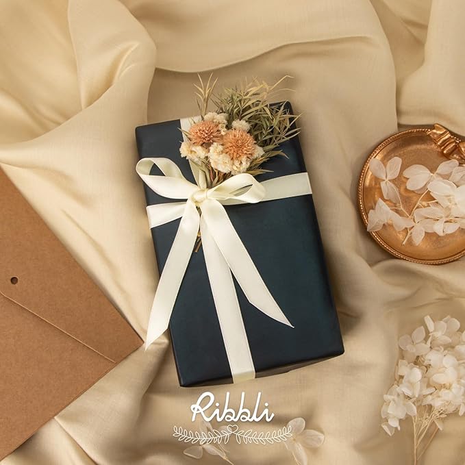 Ribbli Ivory Satin Ribbon Double Faced Satin 1/2 inch x Continuous 50 Yards-Ivory Ribbon for Gift Wrapping Crafts Wedding Decoration Bows Bouquet Floral Arrangement