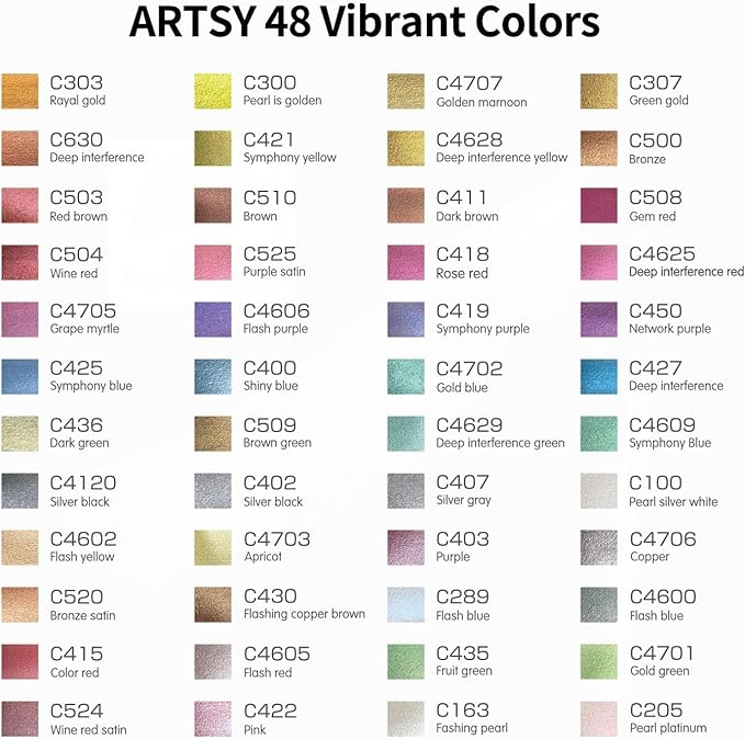 ARTSY Metallic Watercolor Paint Set – 48 Glitter Colors in A Metal Case with Palette Perfect for Artists, Hobbyists, Students, Beginners