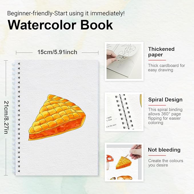 Watercolor Workbook for Beginners with Step-by-Step - 12 Watercolor Coloring Pages - 100% Cotton 300gsm/140lb Watercolor Paper - Gift for Women,Adults, Teens (Autumn)