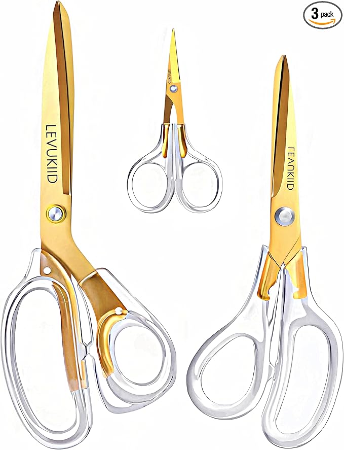 scissors all purpose, Titanium Coated Blades and Ergonomic Clear Handle, Clear Gold scissors for Office Desk, Modern Design for Craft, Sewing, fabric,Office/Gold
