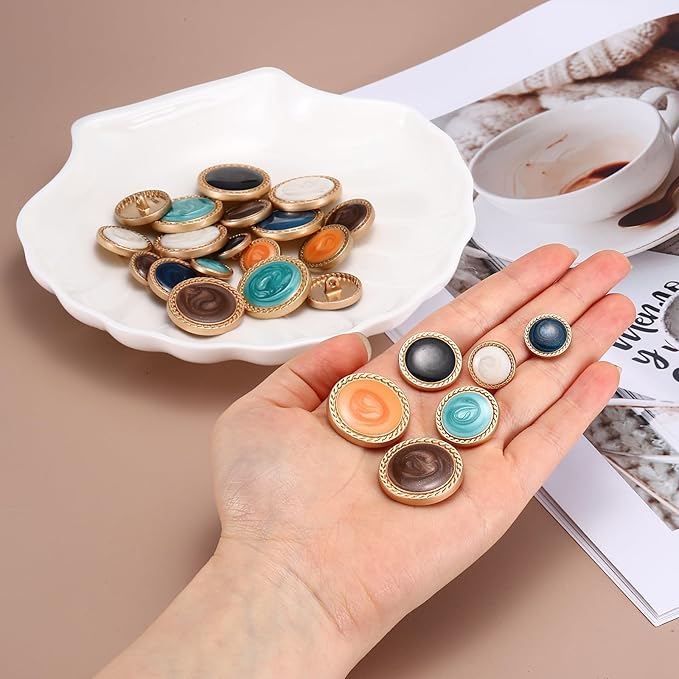 MECCANIXITY Metal Vintage Gold Button 15mm Round Metal Sewing Button Alloy Shank Replacement for Women's Suit Woolen Coat Shirt Dress Sewing Orange Pack of 10