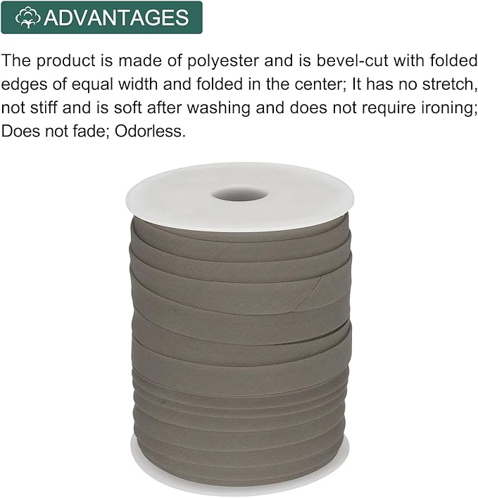 MECCANIXITY 1/2 Inch Double Fold Bias Tape Polyester Continuous Bulk Bias Tape for Sewing,Seaming Quilting Hemming Binding Crafts (Coffee 55 Yards)