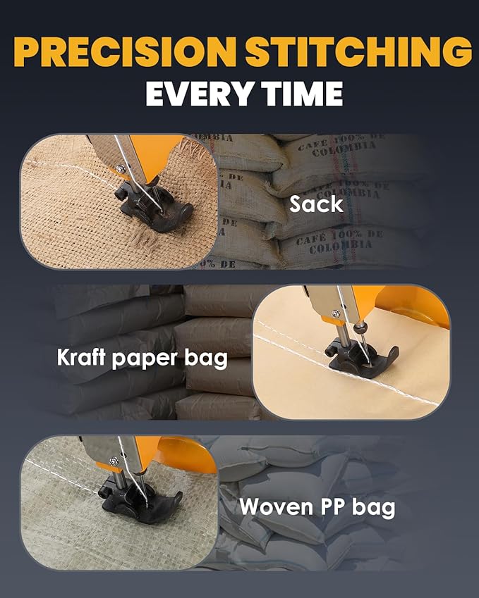 Hanchen Cordless Bag Sewing Machine Battery Powered Bag Sealing Machine High Speed Bag Closer Bag Closing Machine Bag Stitching Machine Bag Stitcher Packing for Feed Sacks Jute Seed Vinyl Rice Bags