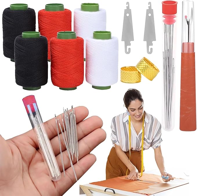 37 Piece Big Eye Steel Sewing with Sewing Tool Set Needle and Thread Kit，Stainless Steel Needles Hand Sewing，Mnin Portable Sewing Kit for Adults