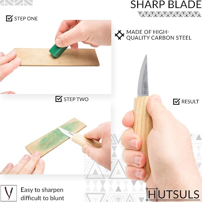 Hutsuls Wood Whittling Kit for Beginners - Razor Sharp Wood Carving Knife Set in Beautifully Designed Gift Box, Whittling Knife for Kids and Adults (8 Pieces)