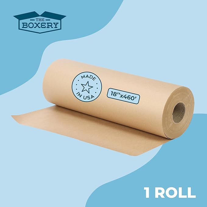 The Boxery Kraft/Brown Kraft Paper Roll, 18” x 5520” (460’)-70lb. Thickness Extra-Heavy Duty Brown Wrapping Paper,Natural Kraft Packing Paper,Void Fill,Arts and Crafts,Bulletin Boards, Gift Wrapping