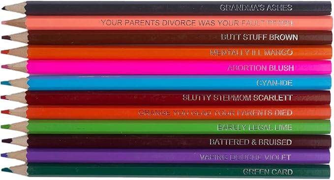 48 Funny & Offensive Colored Pencils for Adults – Pre-Sharpened Gag Gift Set for Adult Coloring Books, Cussing, Pranks, and Creative Stress Relief