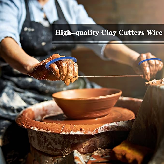 2 Pieces Clay Cutters Wire Steel Wire Cutting Pottery Tools with Black and Blue Plastic Handle for Clay Artists Cheese Dough Sculpting Pottery Tools