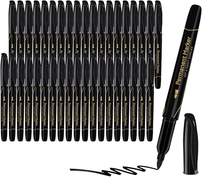 Art+soul Permanent Markers Black 40 Pack Quick-Dry Marks for Classrooms, Warehouses, Used on Multiple Surfaces Such as Paper, Plastic, Metal, Glass, Wood (Value Pack 40 Count)