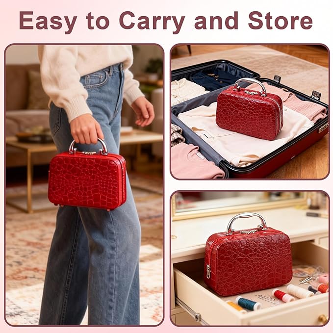 40Pcs Steel Needles for Hand Sewing, Big Eye Steel Sewing Needles Kit with Case, Portable DIY Craft Kits for Adults, Beginner, Emergency,Home,Travel (Red)