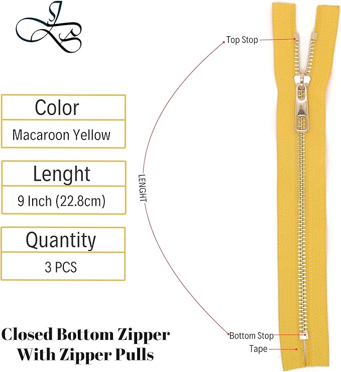 #5 Gold Metal Zipper - 50+ Colors - 3 PCS - (4-14 inches) Sizes - Luxury Lightweight Handcraft Metal Zippers with pulls for Purses Bags Pockets Shoes Sewing & Crafts DIY ZP02119
