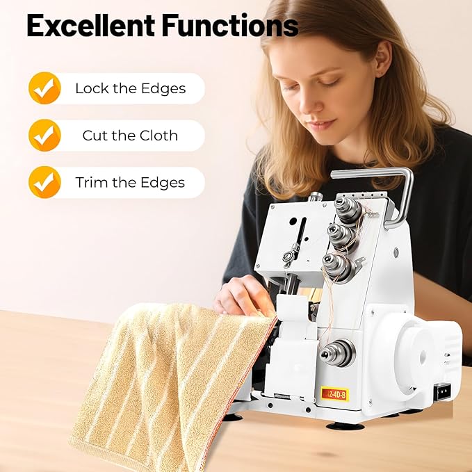 Overlock Machine,Four-thread Overlocking Machine,100W Electric Sewing Machine,1200 Stitches/Min,for Both Domestic and Industrial Use