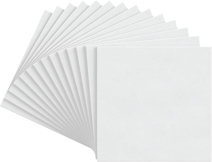 ARTEZA Canvas Boards for Painting, 12 x 12 Inches, Pack of 14, Blank White Square Canvas Panels for Acrylic, Oil and Gouache Painting