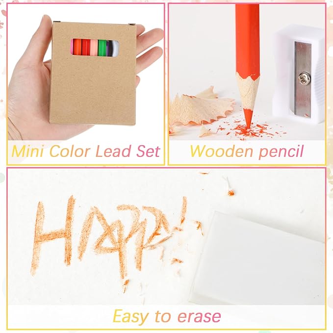 576 Pcs/ 48 Boxes Christmas Mini Colored Pencils Bulk for Kid 3.5 Inch Short Drawing Colored Pencil with Sharpener Eraser for Christmas Children Painting Classroom Gifts Party Supplies