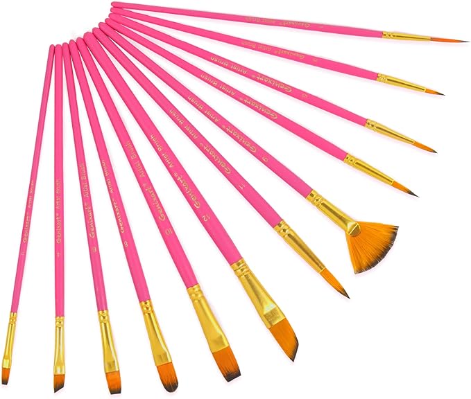 Genixart Paint Brush Set for Acrylic Oil Watercolor, Synthetic Nylon Hairs Artist Paintbrushes for Nail Face Body Professional Art Painting, 12 Pack Paint Brushes for Students Adults (PinkRed)