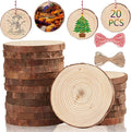 Artmag Natural Wood Slices 20pcs 3.5"-4" Unfinished DIY Crafts Predrilled with Hole Round Wooden Circles for Arts Rustic Wood Slices Christmas Ornaments Decor