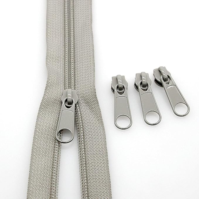 Leekayer #3 Gray Nylon Coil Zippers by The Yards Bulk 10 Yards with 25pcs Sliders for DIY Tailor Sewing Craft,Bag,Luggage,Dress,Sofa Cushion,Pillow(Grey)