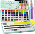 Nicpro 50 Colors Watercolor Paint Set, Including Metallic & Fluorescent Color, 8PCS Pastel Detail Painting Brush, Water Color Paper, Palette, Art Supplies Kit for Artist Adult Beginner with Gift Box