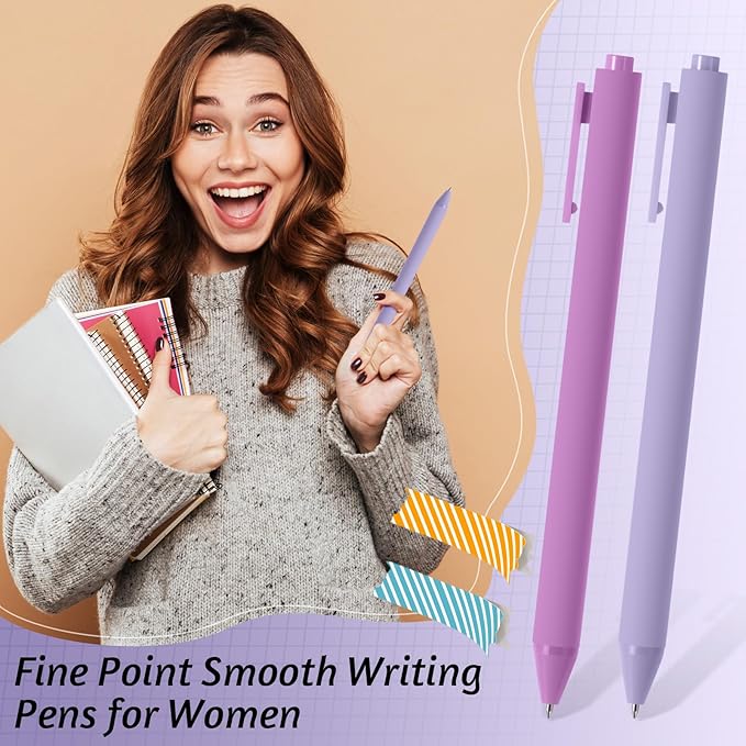 Crtiin 50 Pcs Gel Ink Pens Bulk, Black Ink 0.5mm Fine Point Retractable Pen Smooth Writing Office Supplies for Teacher Server Nurse Christmas Charity Donation Valentine (Purple Series)