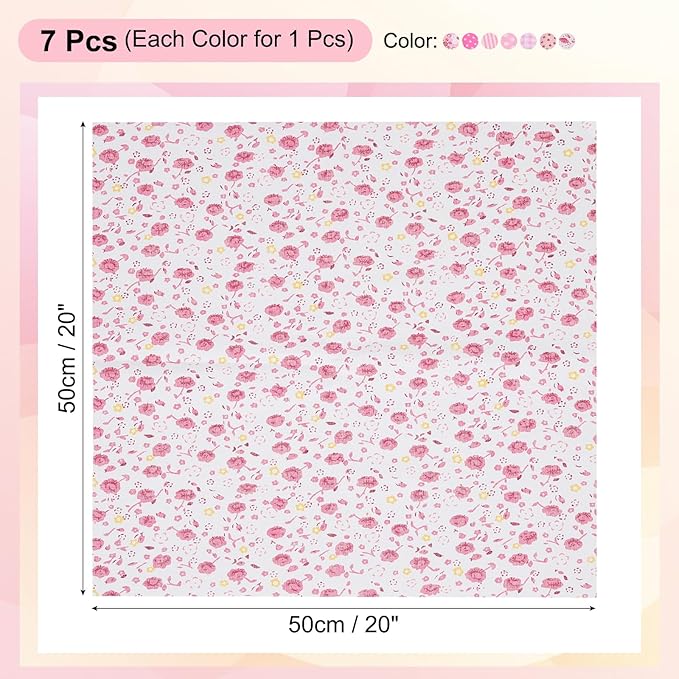 PATIKIL Cotton Fabric Bundles, 7 Pcs 20 x 20 Inch Pure Cotton Fat Quarter Floral Printed Precut Fabric Squares for Sewing Patchwork Quilting DIY Crafts, Pink