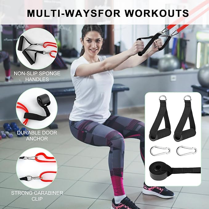 Resistance Bands, Workout Bands, Stretch Bands for Working Out, Long Exercise Bands Set with Handles & Door Anchorfor Fitness, Pull Up Training Bands for Physical Therapy, Muscle Training.