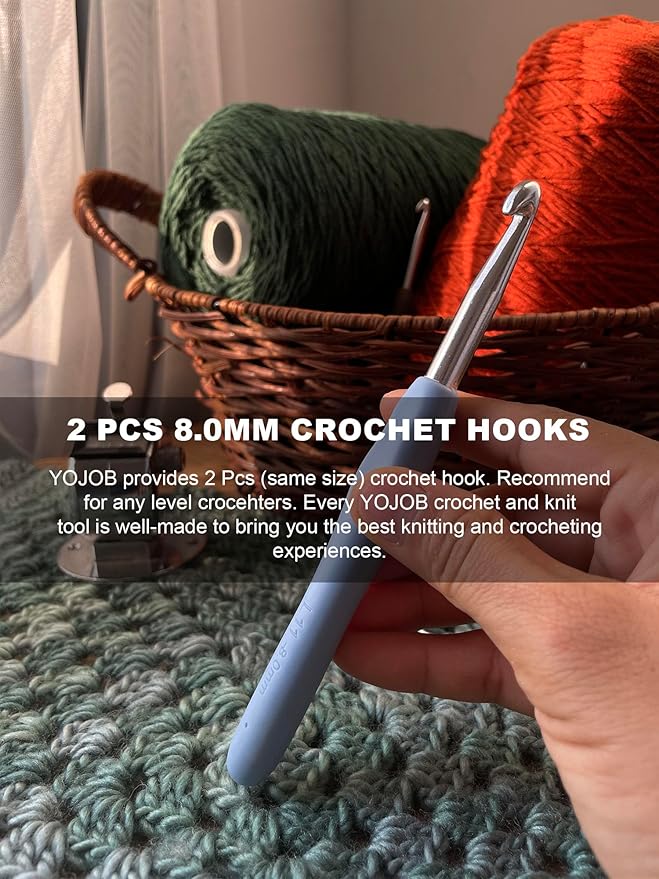2Pcs 8.0mm Crochet Hooks, Ergonomic Crochet Hook for Arthritis and Beginners, Extra Long, Smooth, Comfortable (Size L / 8.0mm)
