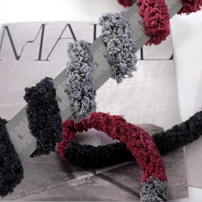 Hombys 8 Pack Giant Chunky Yarn for Crocheting/Hand Knitting - Super Bulky, Soft, Fluffy, Plush Fuzzy Tie Dye Mixed Color Thick Chenille Yarn (Wine Red, Black, Grey)