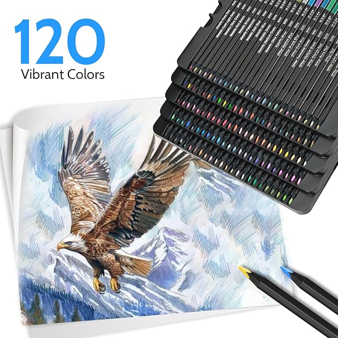 H & B 120-Color Colored Pencils Set with Metallic Colors – Soft Core, Pre-Sharpened Shading & Blending Pencils for Adults, Artists & Beginners, Packed in a Gift Metal Iron Box