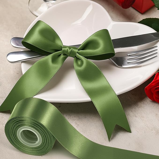 Fullive Army Green Christmas Ribbon, 1 1/2 Inch 30 Yards Ribbons for Crafts, Polyester Satin Ribbon for Gift Wrapping for St. Patrick's Day Christmas Decorations Wrapping Bouquet Floral Arrangements
