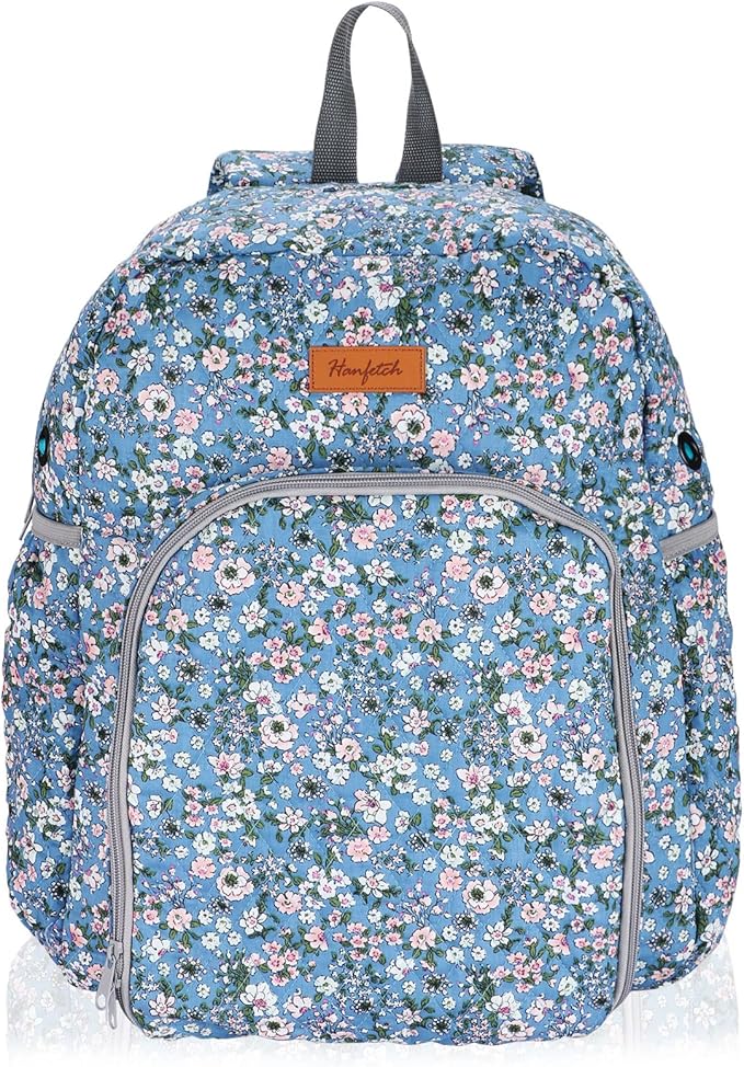 Yarn Storage Organizer Knitting Bag Backpack - Large Size with Grommets, Portable Crochet & Knitting Accessories Bag (Flower-Blue)