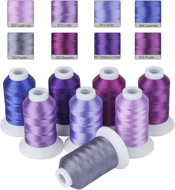 Simthread Purple Embroidery Thread – 8 Shades Compatible with Brother Colors, 550 Yards Each, 40WT Polyester, for Brother, Babylock, Janome, Singer & Other Machines
