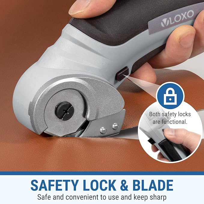 VLOXO Cordless Cardboard Cutter, Electric Scissors with Safety Lock 4.2V Power Box Cutter Multi-Cutting Tools, Rechargeable Electric Scissors for Cardboard Leather Carpet with Storage Box Grey