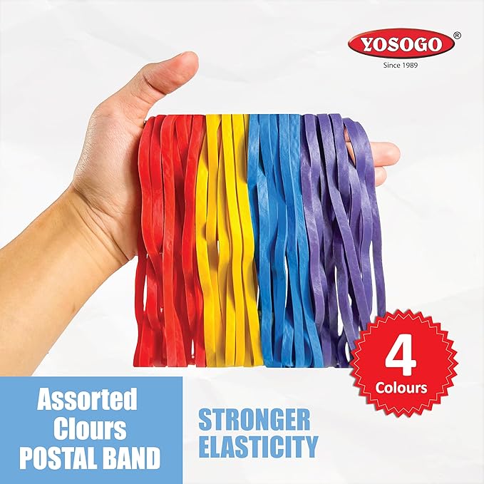 Yosogo Extra Large 8-Inch Postal Rubber Bands | Assorted Colors | Heavy-Duty Biodegradable Elastic Bands (120 PCS)