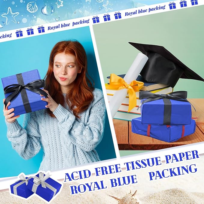Qilery 500 Sheets Royal Blue Tissue Paper Bulk for Gift Bags 15 x 20 Inch Acid Free Packaging Wrapping Paper Sheets for Winter Eid al-Fitr Ramadan Decor DIY Crafts, Birthday Party, Shipping Packing