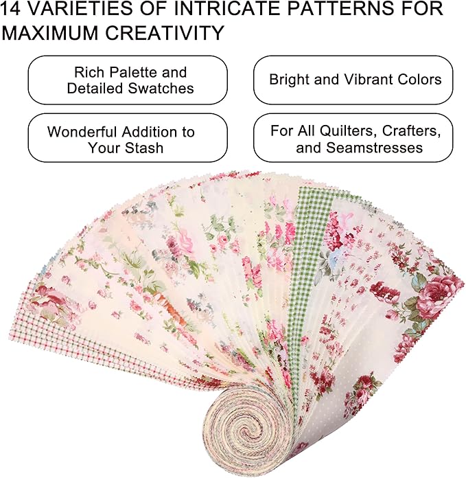 Jelly Rolls for Quilting Clearance 42 Strip 2.5" x 44" - Cotton Jelly Roll Fabric Strips for Quilting, Sewing, Blanket, Rug, Home Decor, and Purse Making, Vintage Floral