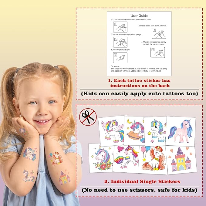 104 PCS Unicorns Temporary Tattoos for Kids Girls Birthday Party Decorations, Unicorns Fake Temp Tattoos Party Favors Party Supplies