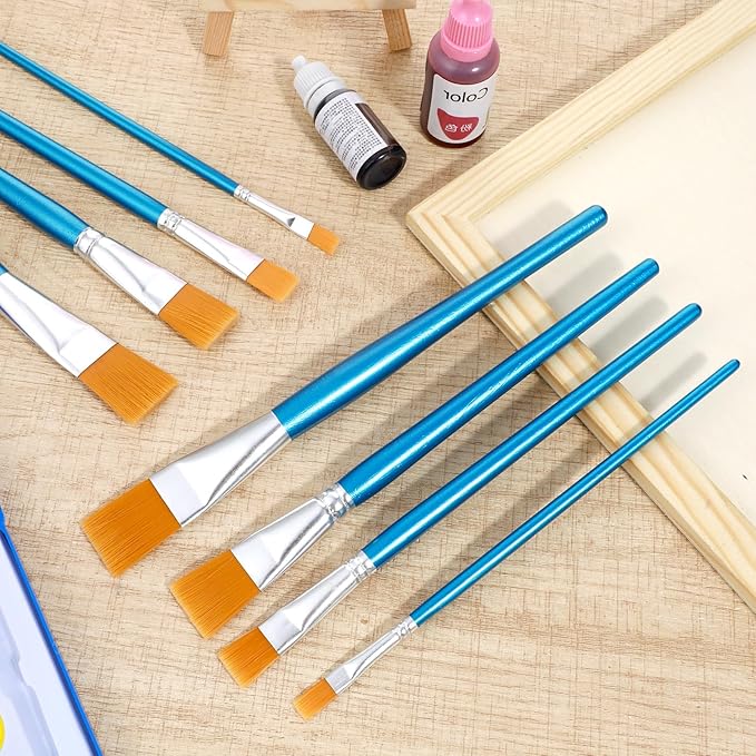 48 Pcs Paint Brush Set Bulk Acrylic Brush Wood Paint for Detail Art Crafts Artist Adult Watercolor Oil Face Body(1, 0.75, 0.5, 0.25 Inch, Flat Style)