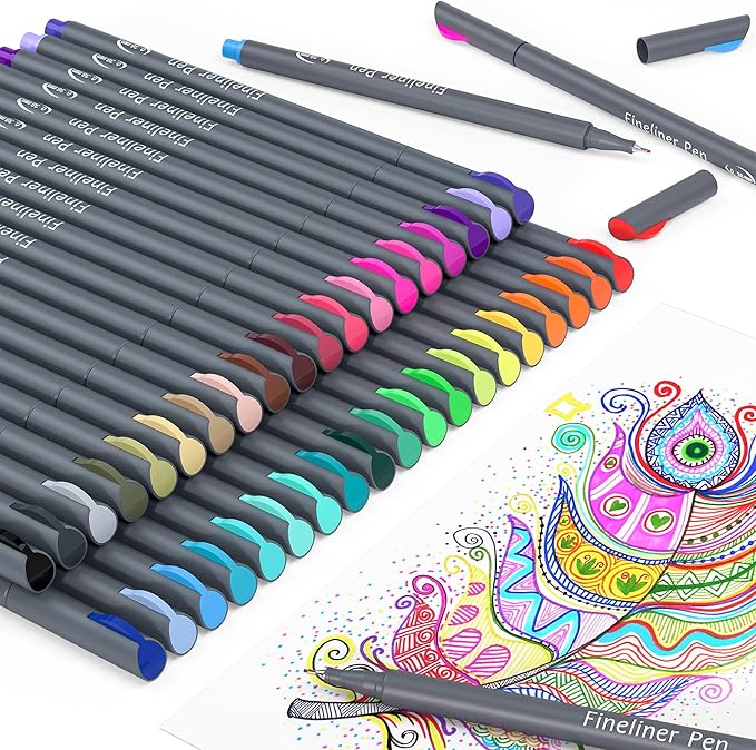 Colored Pens, 38 Fineliner Porous Fine Point Pens with 2 Stencils, Fine Tip Drawing Markers Perfect for Journal Planner Adults Coloring Office College Art Supplies by Smart Color Art