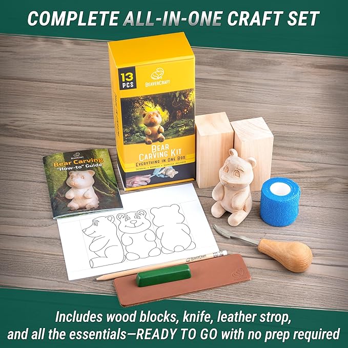 BeaverCraft Wood Carving Kit for Beginners DIY 05 - Whittling Kit with Wood Carving Knife & Basswood Blocks - Hobby Craft for Adults and Teens - Whittling Tools Set for Carvers