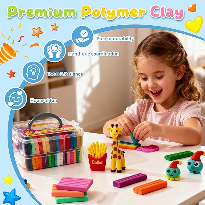 50 Colors Polymer Clay kit，Modeling Clay with Sculpting Tools for Starter,Oven Bake DIY Model Clay,Non-Toxic, Non-Sticky,Gift for Kids Adults