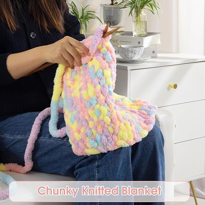 HOMBYS 8 Pack Giant Chunky Yarn for Crocheting/Hand Knitting, Super Bulky Large Soft Fluffy Tie Dye Plush Fuzzy Mixed Color Thick Chenille Yarn (Green, Yellow)