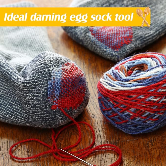 Yalikop 2 Pieces Wooden Darning Egg for Socks Wood Darning Supplies for Egg with Handle for Socks Clothes Adults Darner DIY Handicraft Travel Home Sewing Care