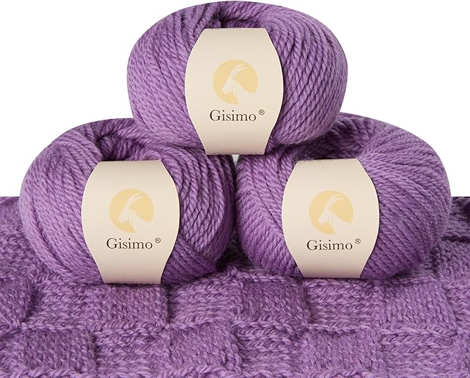 100% Merino Wool Yarn, 3-Ply Luxurious and Soft Yarn for Hand Knitting & Crocheting (Purple,3Balls)
