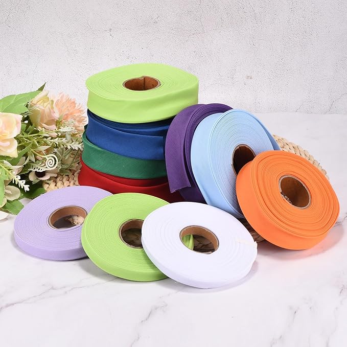 MECCANIXITY 2/5 Inch Double Fold Bias Tape Polyester Continuous Bulk Bias Tape for Sewing,Seaming Quilting Hemming Binding Crafts (White 10 Yards)