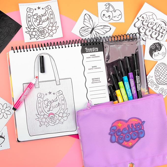 Fashion Angels T-Shirt Design Sketch Portfolio, Includes Stencils, Sketch Pages & Fabric Markers, DIY Fashion Design Kit for Kids & Teens